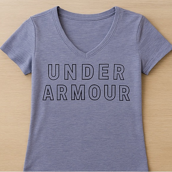 Under Armour Women’s Heathered Purple V-Neck Athletic Logo Tee – Size Small NEW - Picture 3 of 7